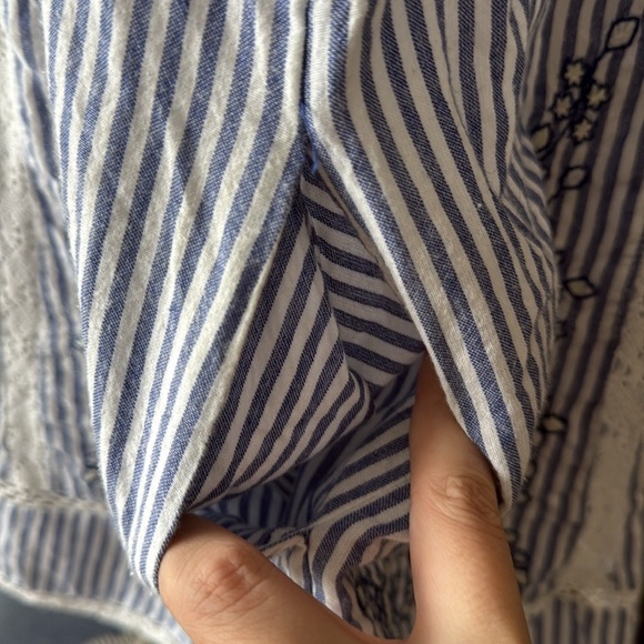 Free People peasant dress small oversized blue white stripes floral boho chic - Picture 7 of 14